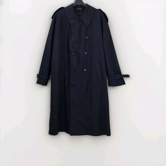 VTG London Fog Long Trench Coat 40R Men Navy Detach Lining Retro Grunge NO BELT - Picture 1 of 16